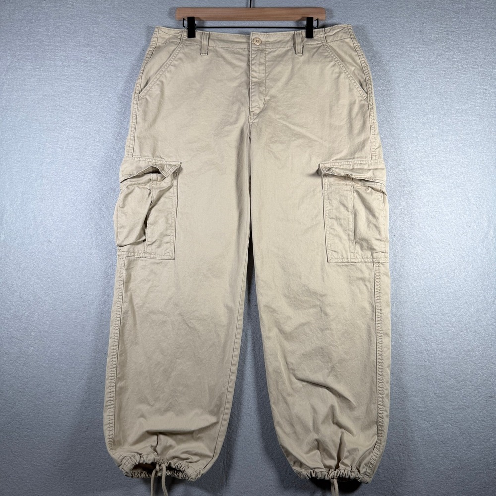 Levis 94 Baggy‎ Cargo Pants Tan Khaki 100% Cotton Utility Drawstring 32x30 A4707
